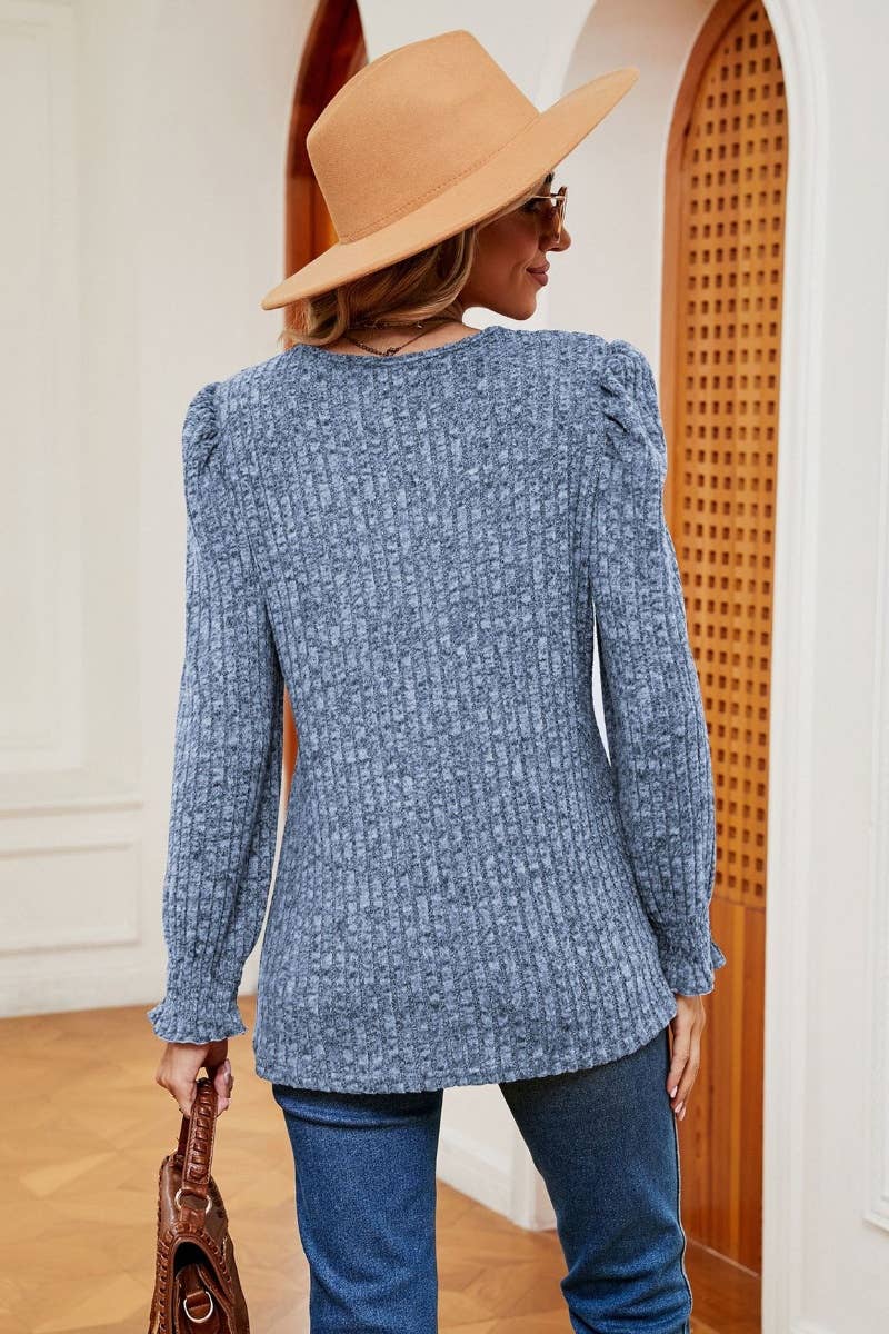 CWOSWL6549_SQUARE NECK LONG SLEEVE RUFFLED SWEATER