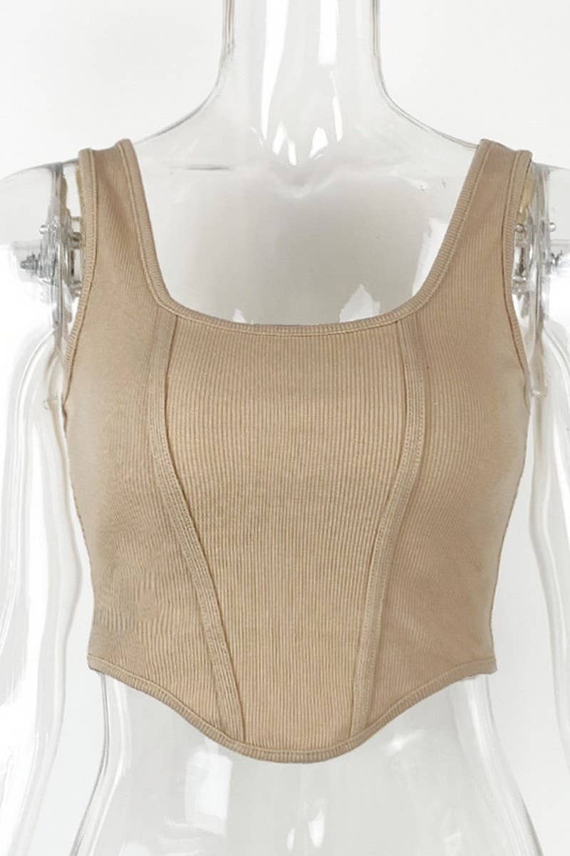 CWTTK0812_RIBBED SOLID HERRINGBONE CAMISOLE TOP