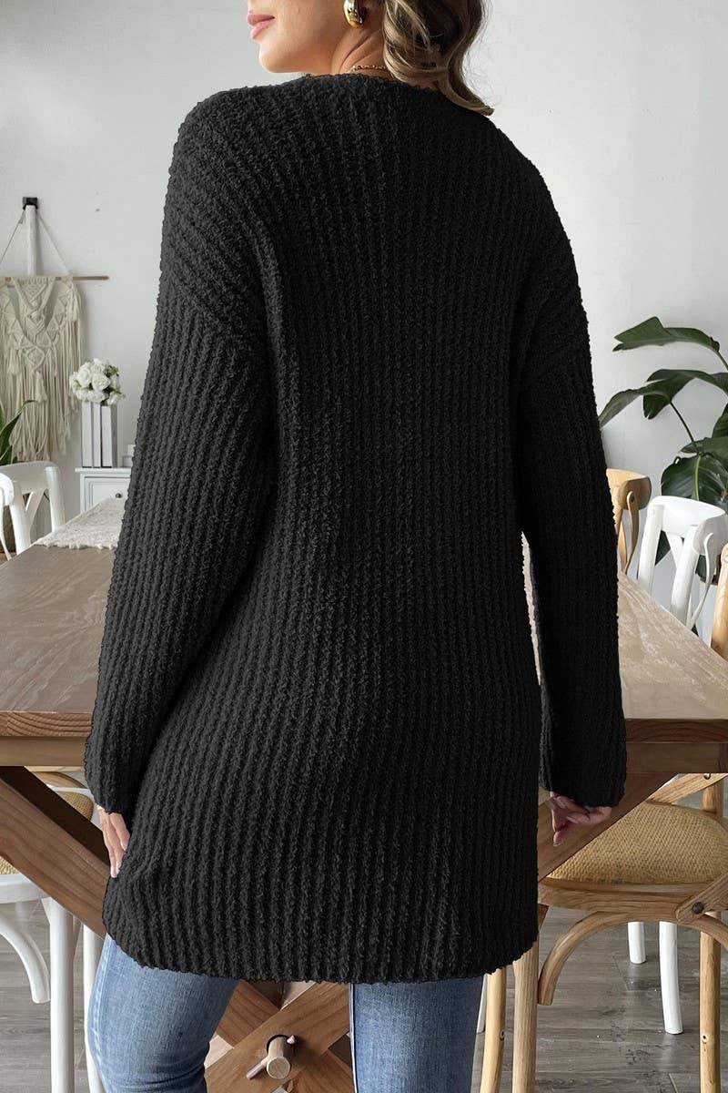 CWOSWL07406_WOMEN CROCHET DETAIL KNIT CARDIGAN WITH POCKETS