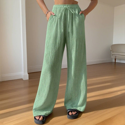 Elastic waist casual solid color wide-leg pants