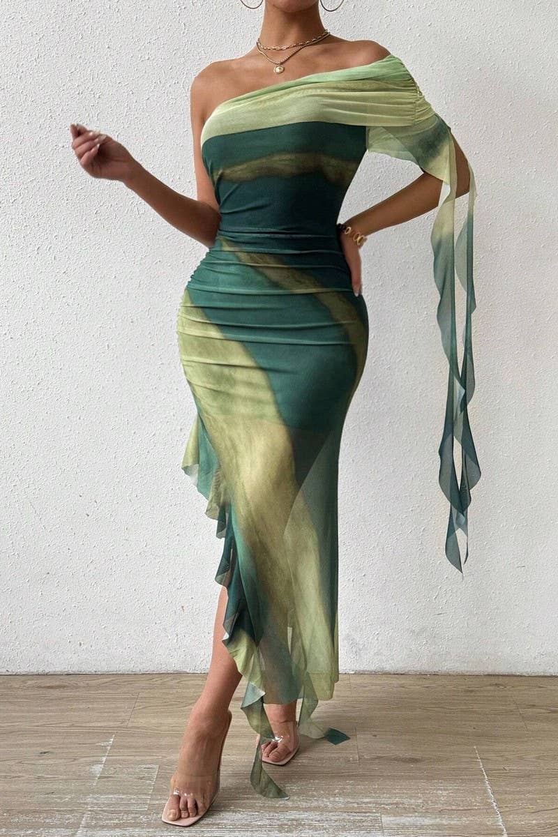 CWDSD7569_SUMMER SEXY PLEATED TUBE TOP SLIT SLIM DRESS