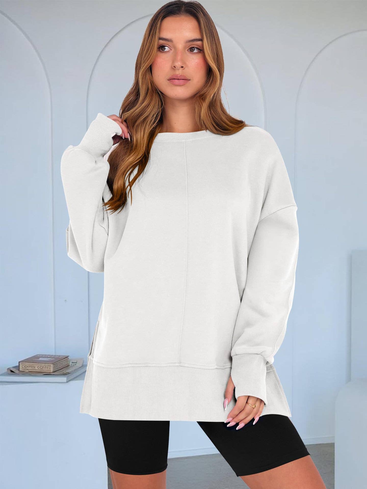 Casual round-neck loose sporty split sweatshirt