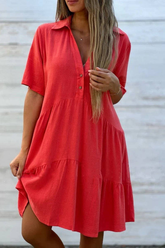 CWDSD8229_SUMMER LOOSE SOLID COLOR LAPEL CASUAL DRESS