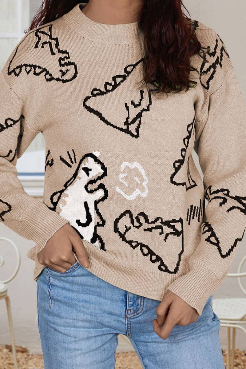 CWOSWL5171_WINTER KNITTED DINOSAUR LONG-SLEEVED SWEATER