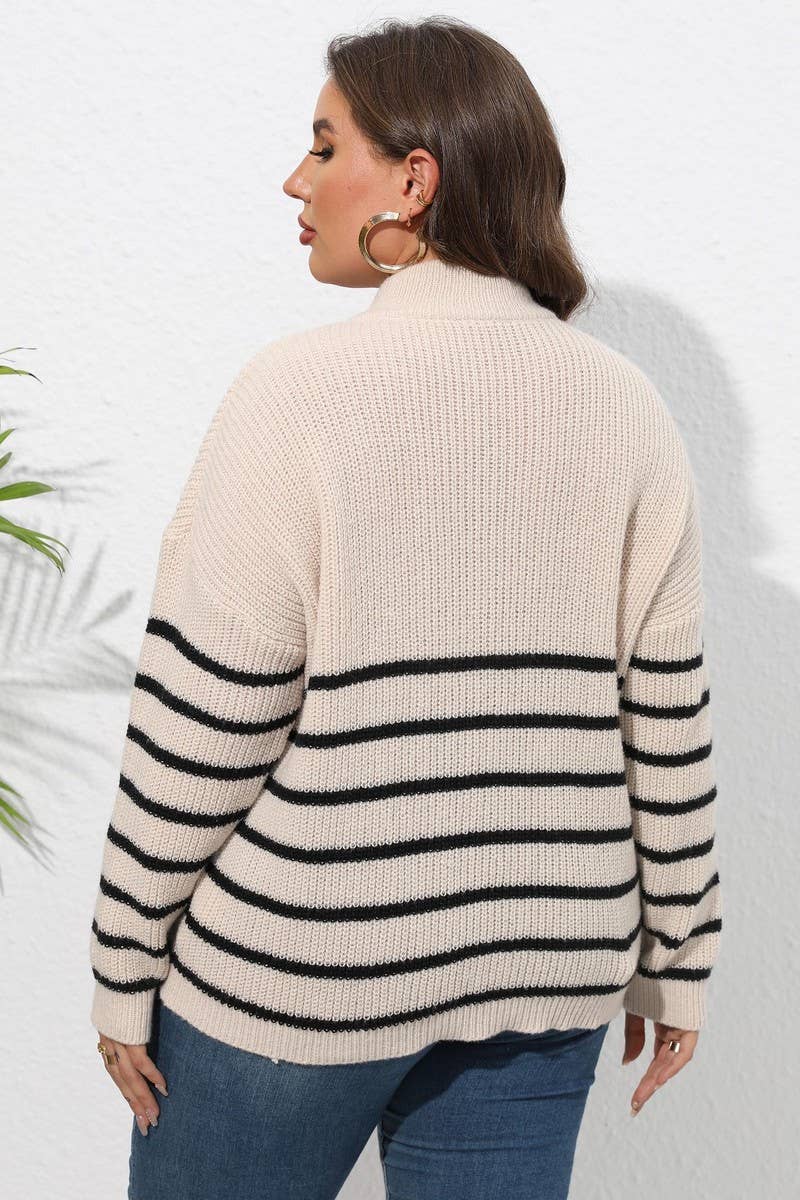 CWOSWL1593_PLUS Size Zip-Up Long Sleeve Pullover Sweater