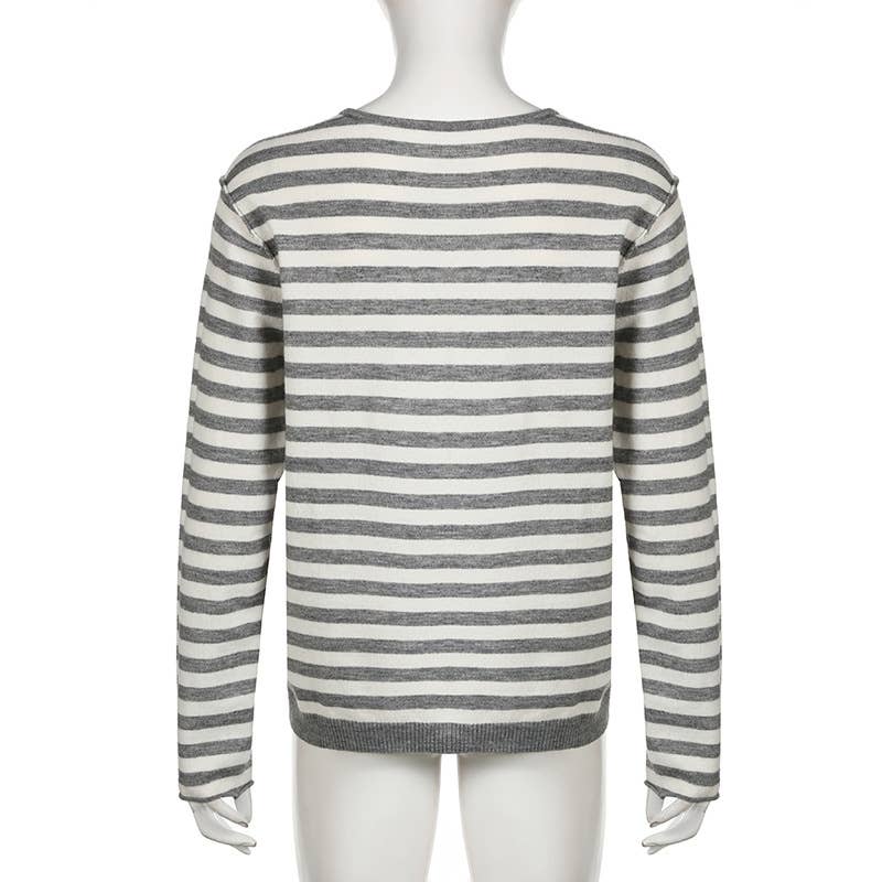 CASUAL V-NECK STRIPED PATCHWORK KNITWEAR FOR HOME