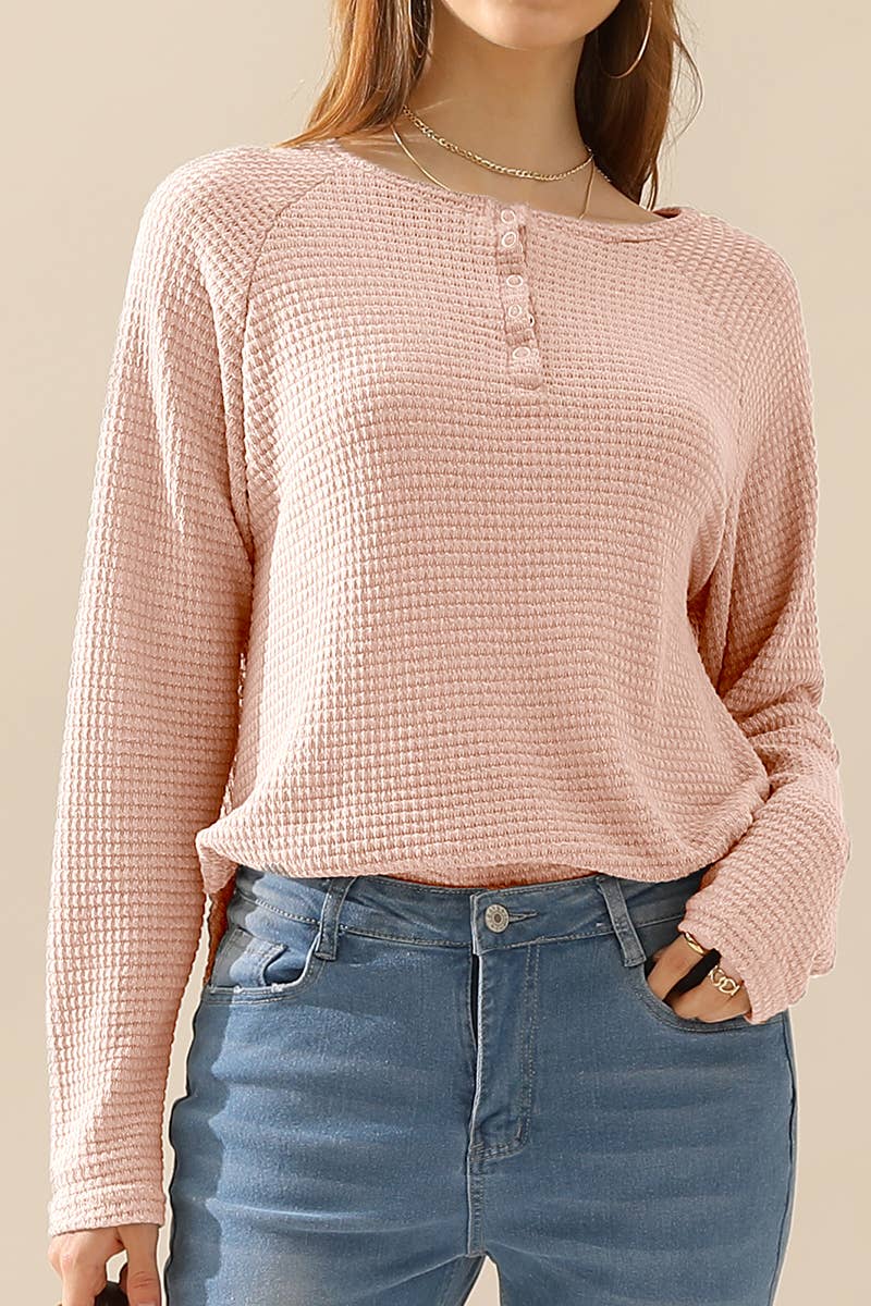 CWTTL1099_R NECK EYELET REGLAN SWEATER KNIT TOP