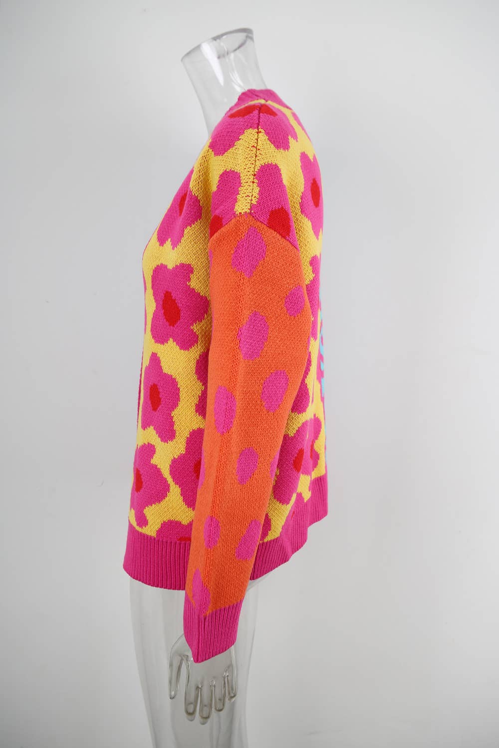 Color-blocking loose,buttonless knitted cardigan