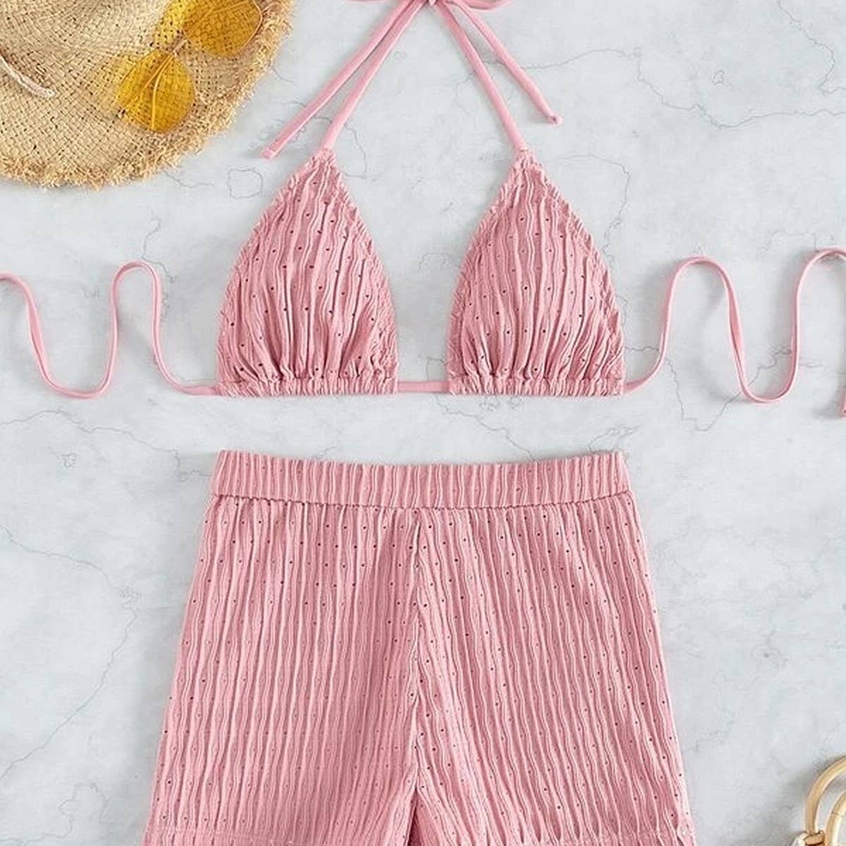 High Waist Bikini Set,Slimming Solid Color Swimsuit