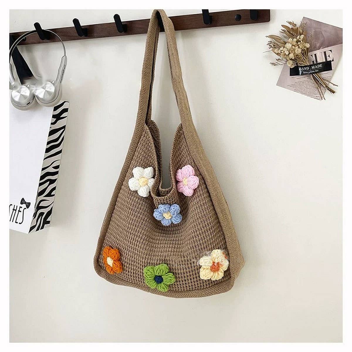 CUAB00624_2025 BOHO KNIT TOTE BAG LARGE CAPACITY FLORAL BAG