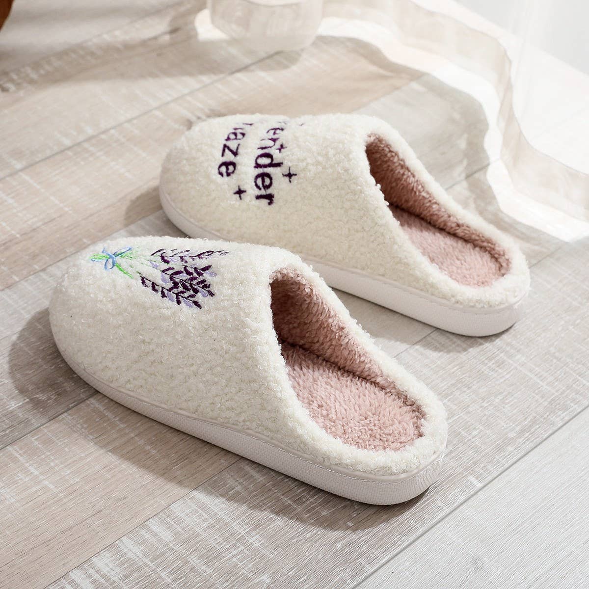 LAVENDER PATTERN WARM COTTON SLIPPERS