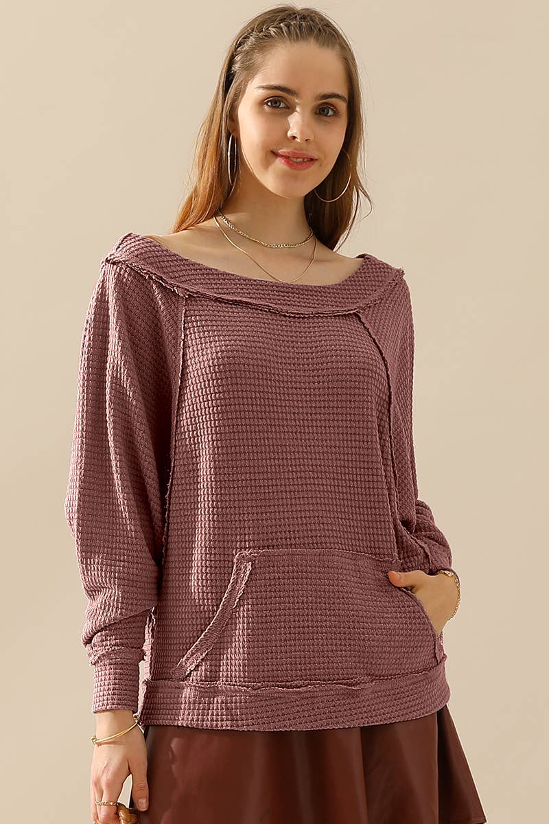 CWTTL1498__PLUS BOAT NECK POCKETED PULLOVER SWEATER KNIT TOP