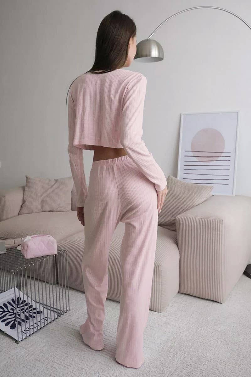 CWSPJ0306_KNITTED LOOSE BREATHABLE PAJAMAS HOME WEAR SET