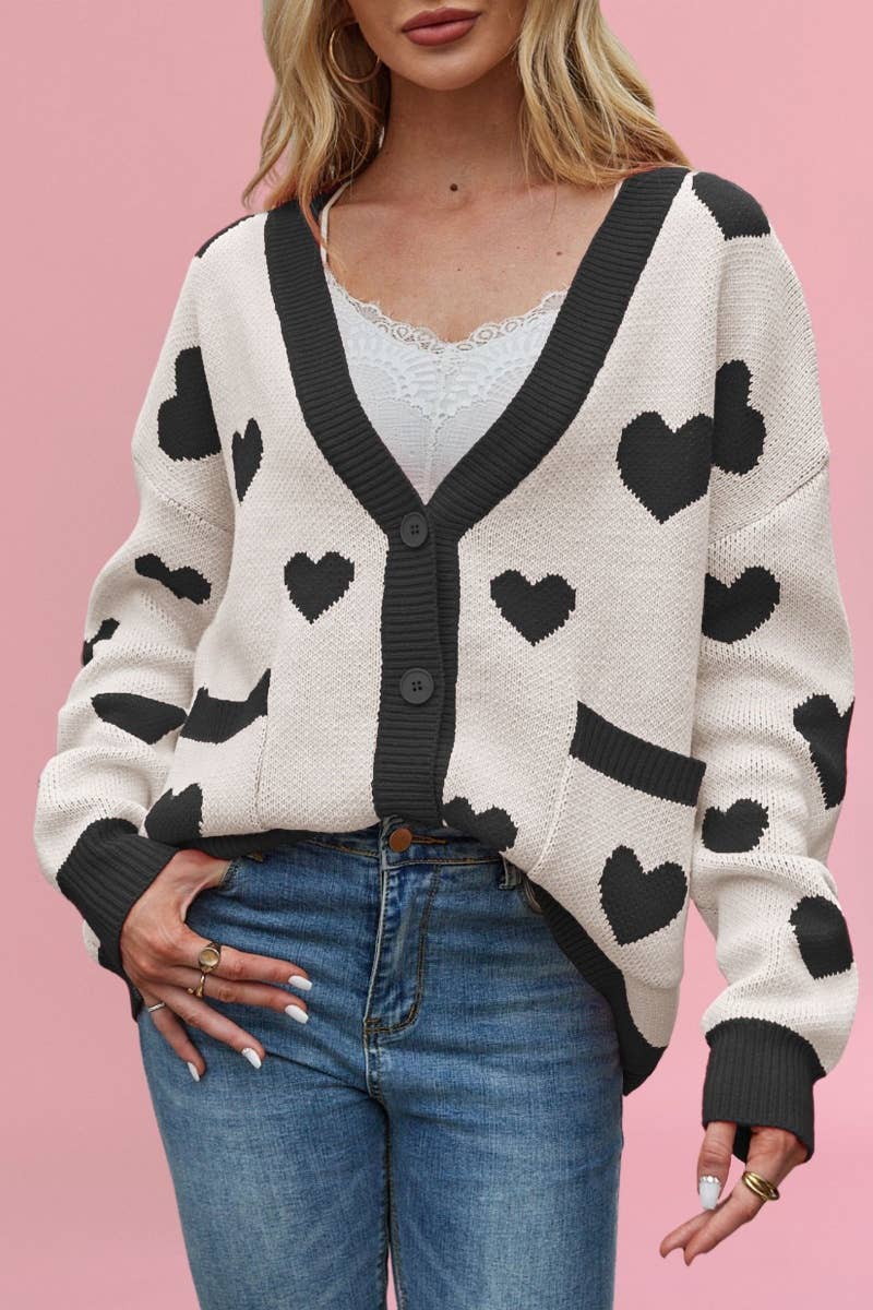 CWOCAL1824_V-NECK LOVE BUTTON UP SWEATER CARDIGAN
