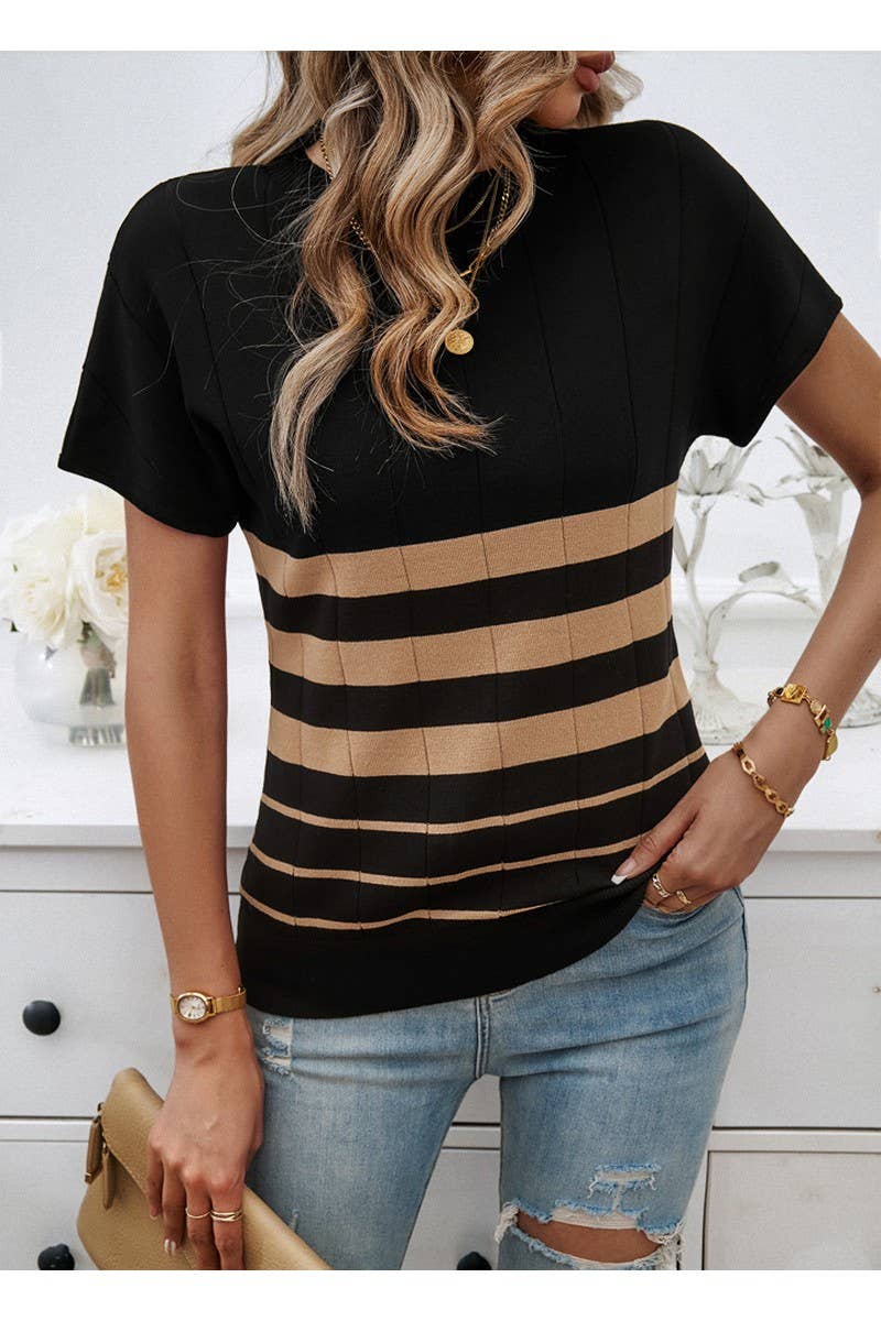 CWTTSL0265_Elegant Crew Neck Short Sleeve Knit Top