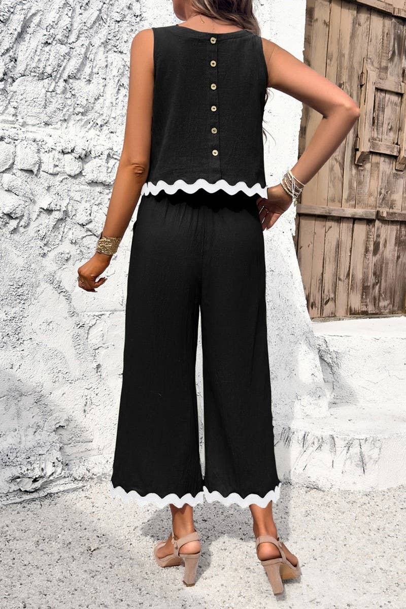 CWSTB0450_Round Neck Sleeveless Top Cropped pants Set