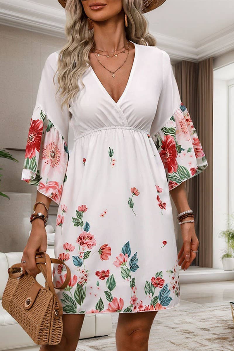 CWDSD7089_2025 NEW FIVE-POINT SLEEVE ELEGANT PRINTED DRESS