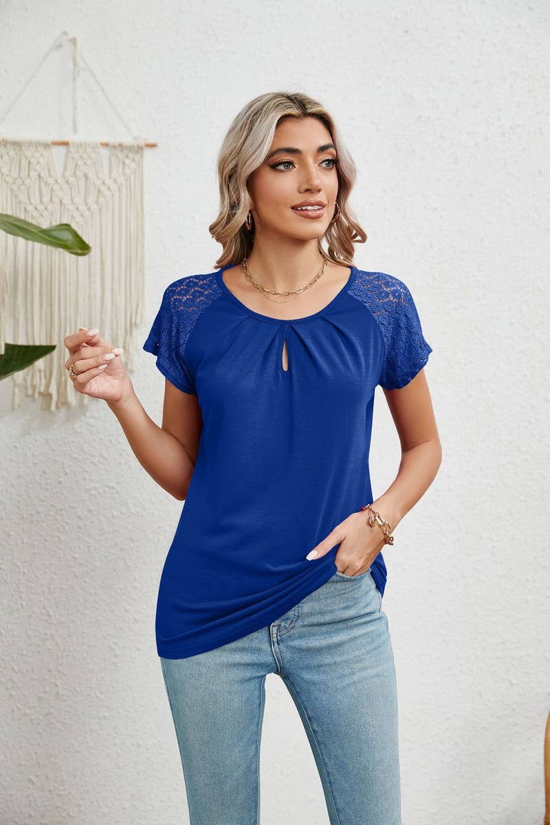 CWTTS00713_SUMMER LACE PATCHWORK SHORT-SLEEVED T-SHIRT