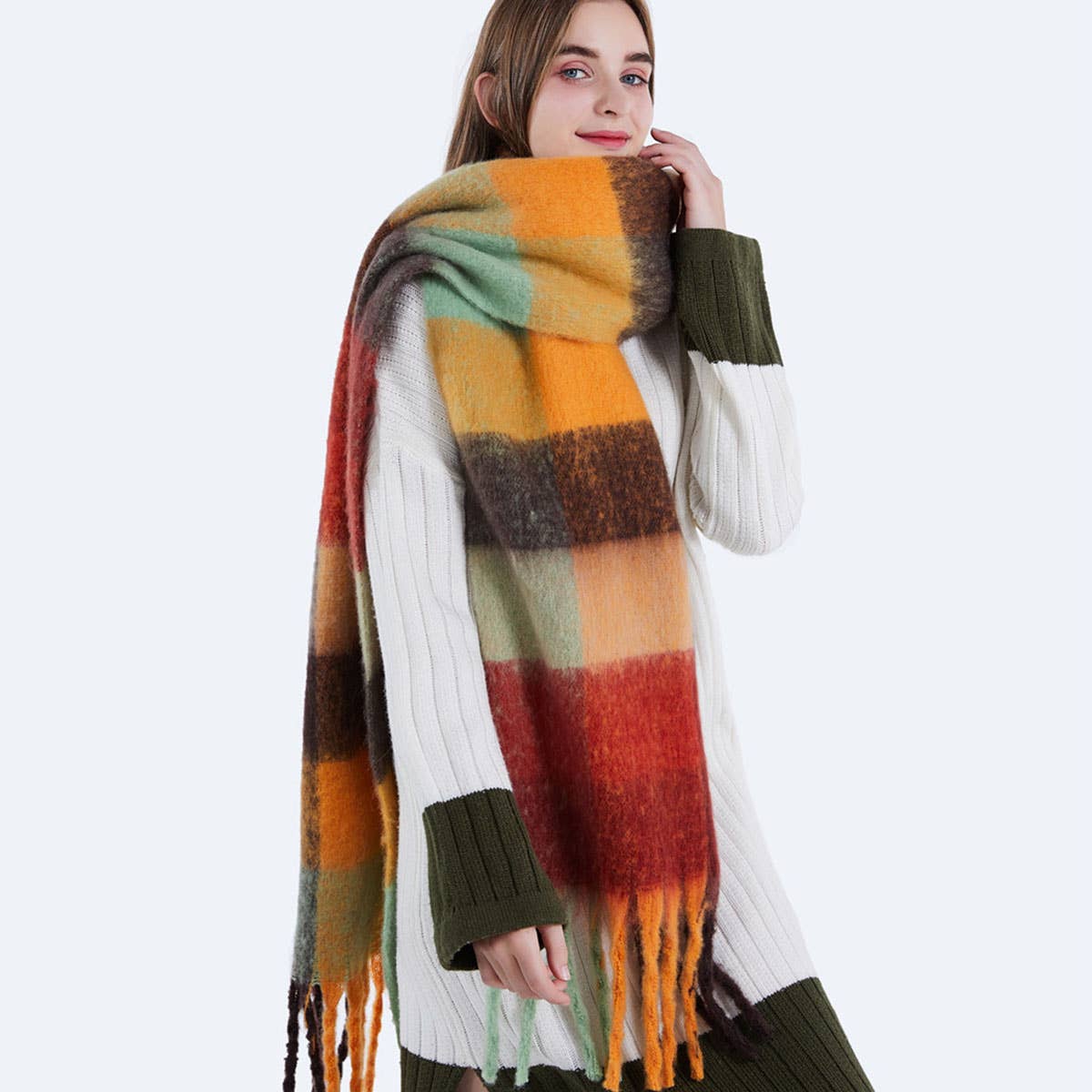 olorful Mohair Checkered Scarf - Thick Wrap_CWASC0167