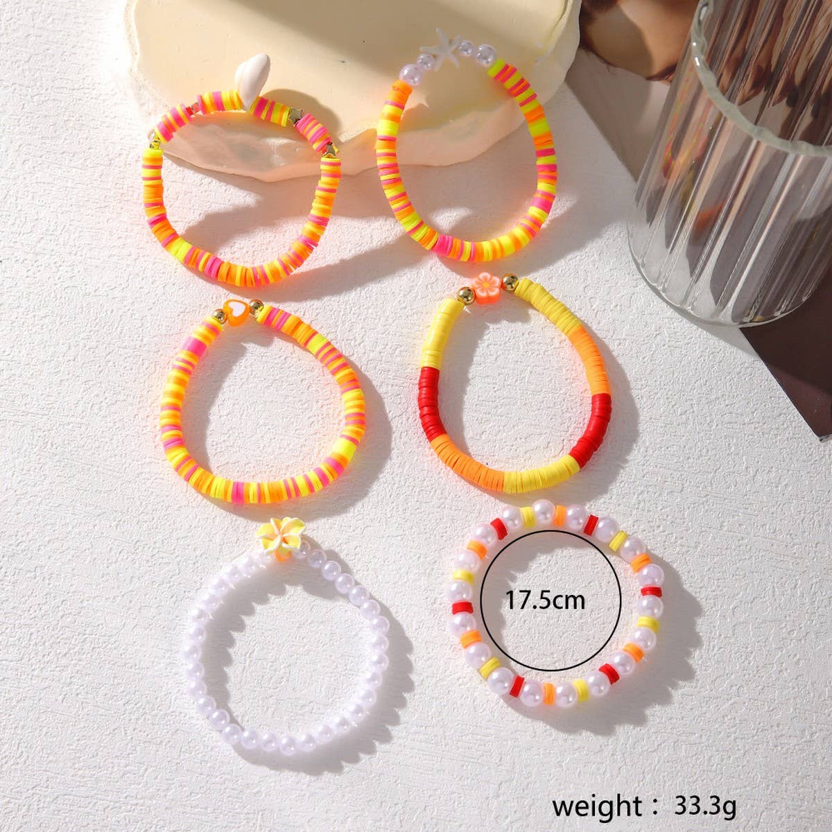 COLORFUL POLYMER CLAY FLOWER SHELL BRACELET SET