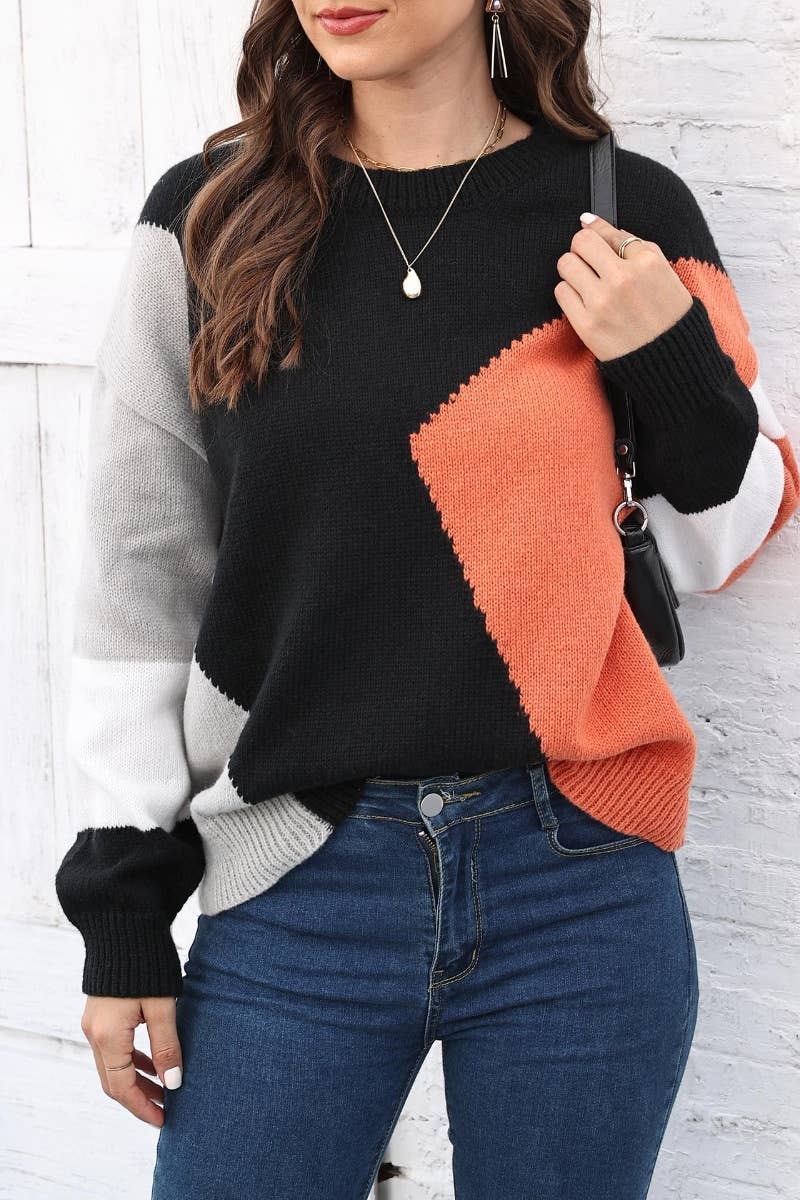 CWOSWL6731_COLOR CONTRAST CREW-NECK LONG-SLEEVED SWEATER