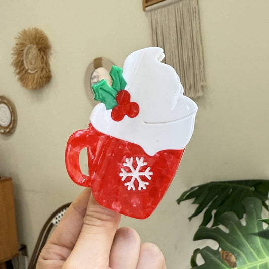 CWAHA4446_SANTA CLAUS SNOWFLAKE CARTOON DIAMOND HAIRPIN