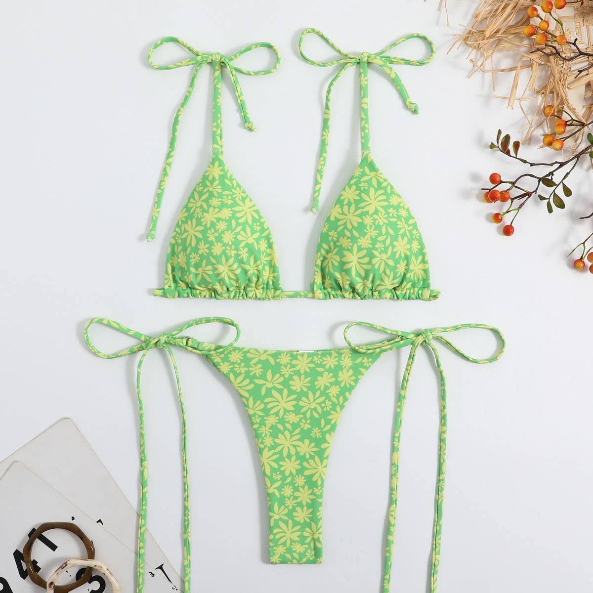 Floral Leopard Print Bikini,Summer Swimwear