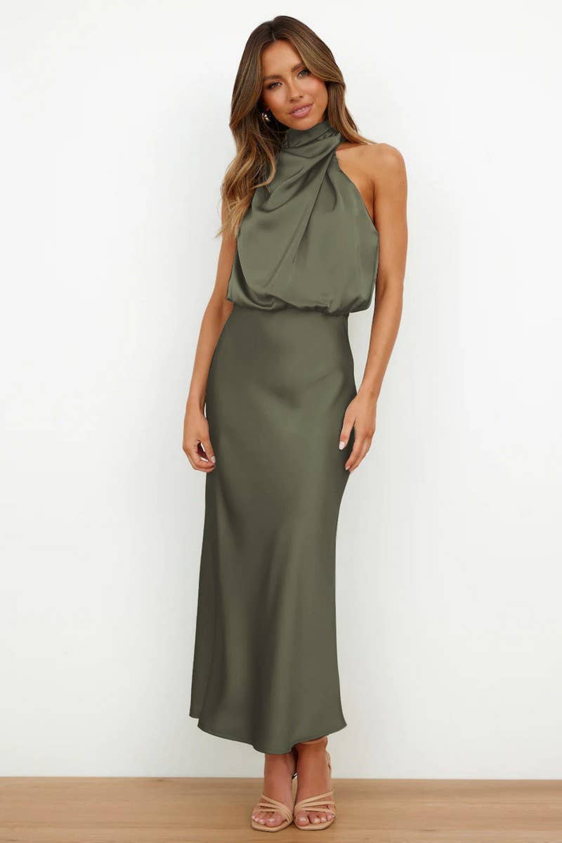 CWDMD6142_SPRING AND SUMMER HIGH-END SATIN SLEEVELESS DRESS