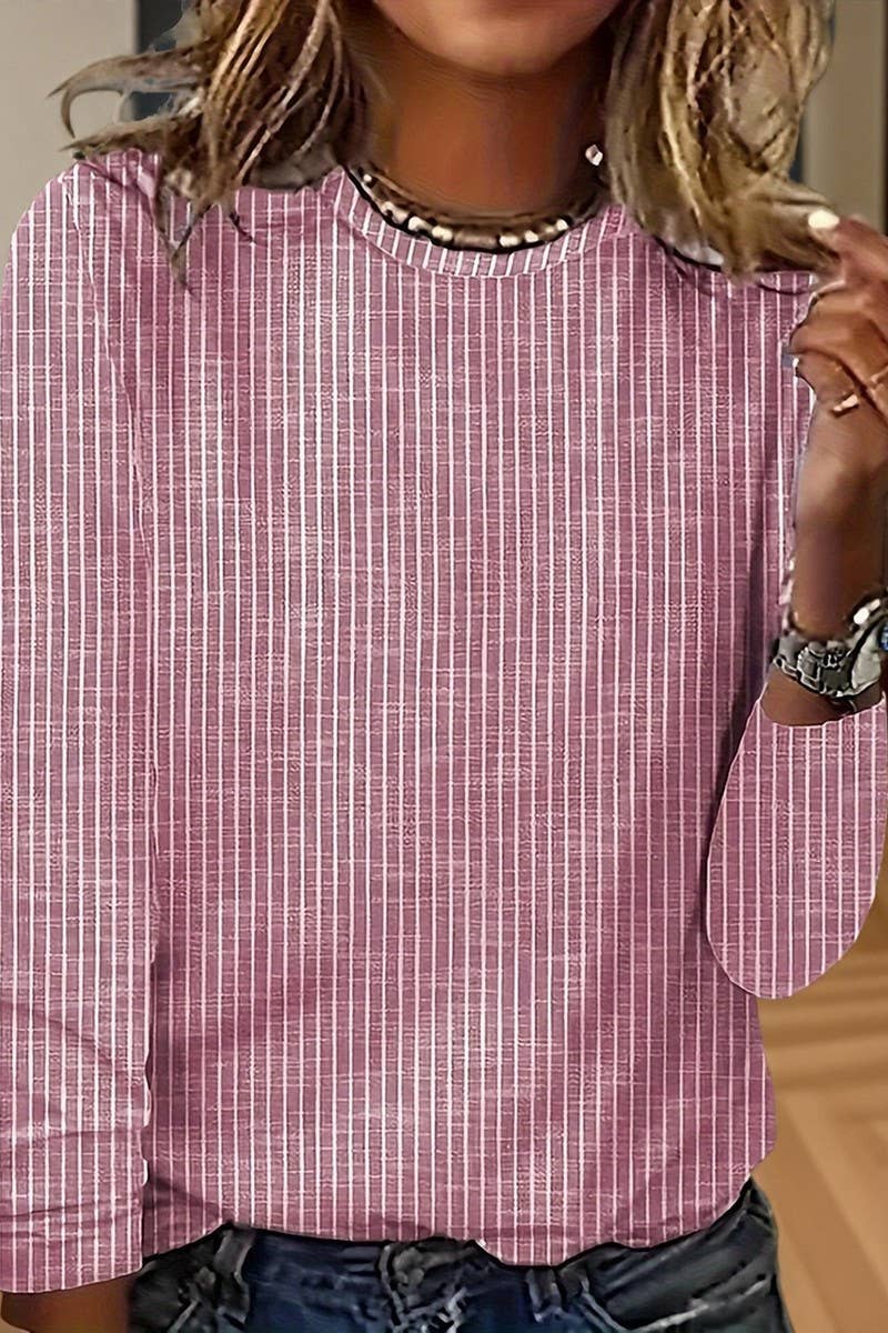 CWTBLL01163_STRIPED PRINT LONG SLEEVE CREWNECK TEE