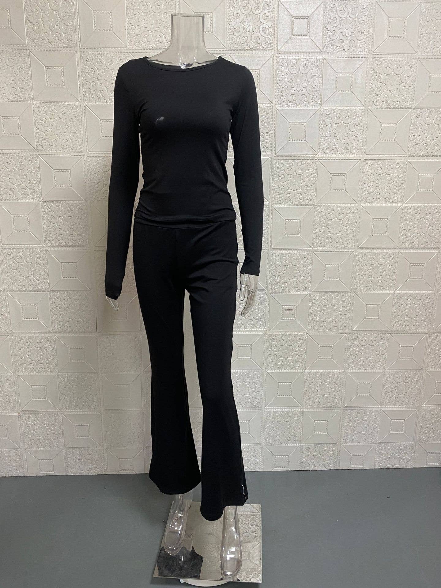 Crop top long sleeve flared trousers slim suit