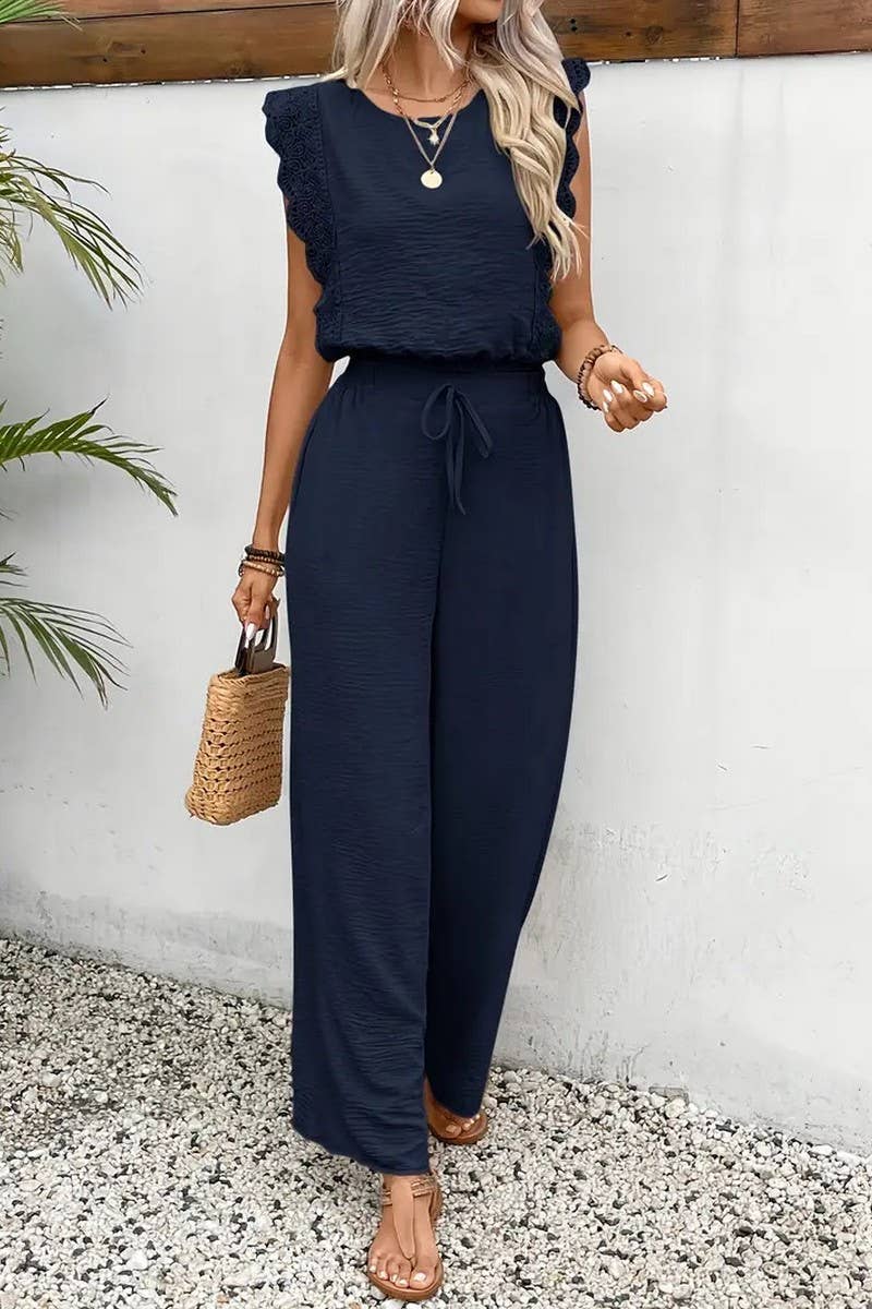 CWSTB2055_LACE TRIM CASUAL FASHION TWO-PIECE SET