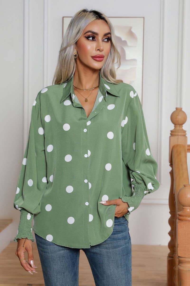 CWTBLL0698_Button Down Casual Long Sleeve Print Top