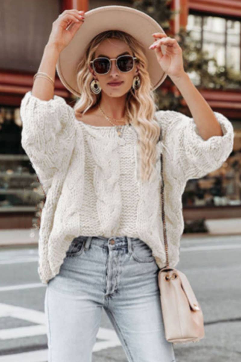 CWOSWL6735_WINTER ONE-SHOULDER LOOSE LONG-SLEEVED SWEATER