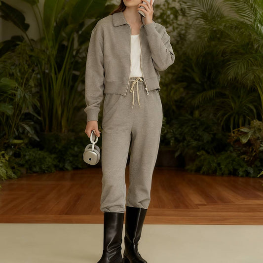 Casual lapel top sweatpants and sportswear set