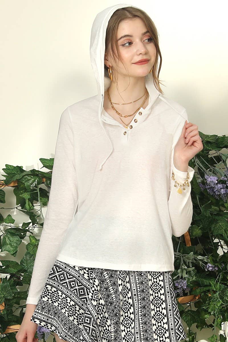 CWTTL1493-S_BUTTON DOWN HENLEY LIGHT WEIGHT HOODIE TOP