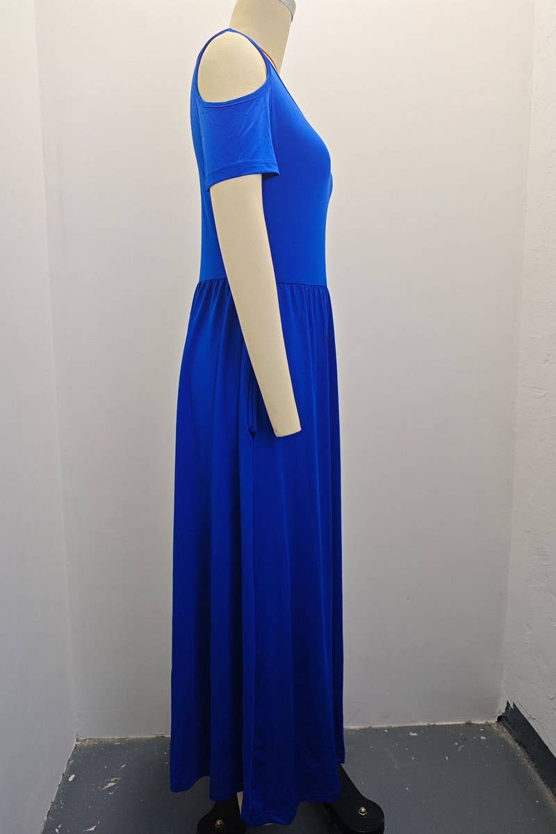 CWDMD2070_ROUND NECK FASHIONABLE SHORT SLEEVE LONG DRESS