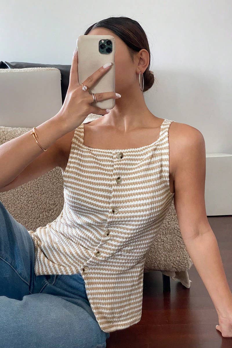 CWTTSL0328_WOMEN'S CASUAL BUTTON SLEEVELESS CAMISOLE TOP