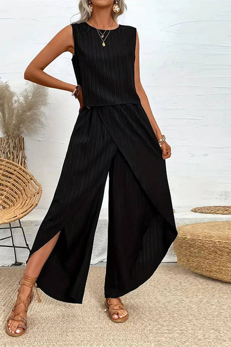 CWSS1134_SUMMER SOLID COLOR CASUAL TWO PIECE SUIT