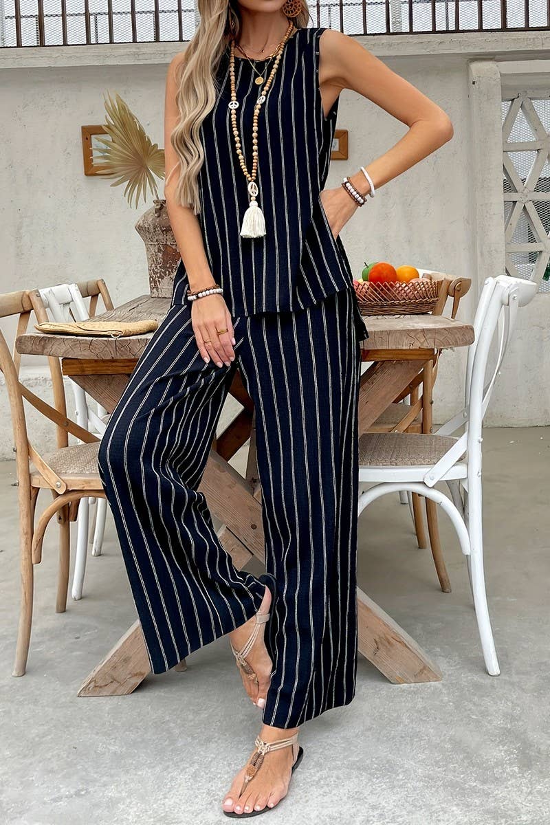 CWSTB2165_STRIPED VEST WIDE-LEG PANTS TWO-PIECE SET