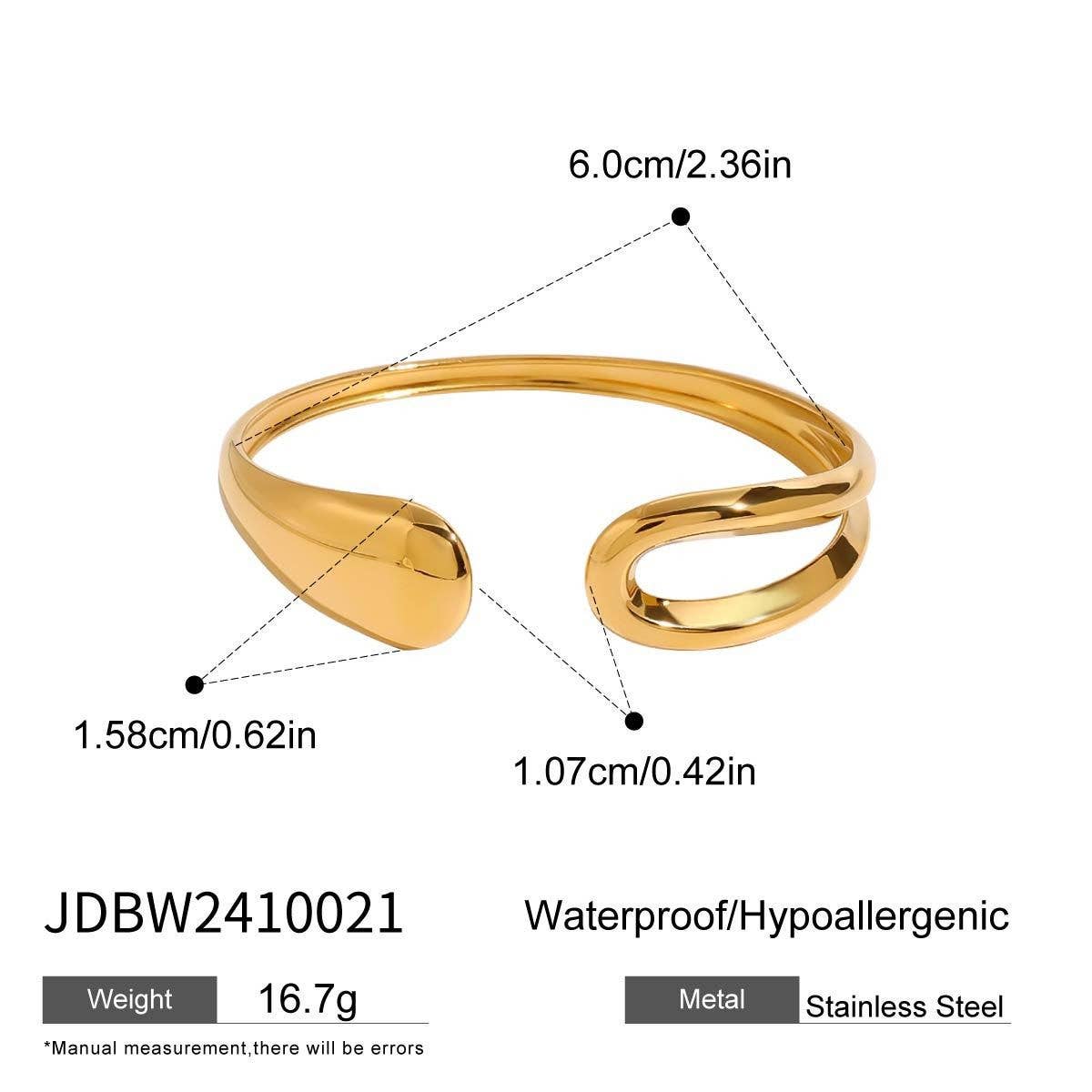 Minimalist Irregular Open Cuff in 18K Gold Steel