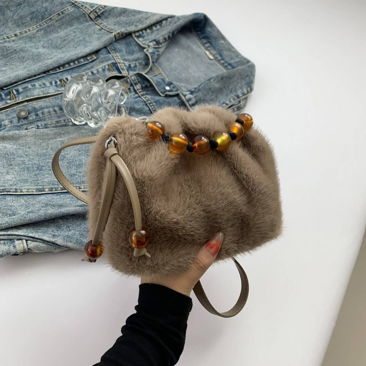 Leopard Faux Fur Bucket Bag Women Shoulder_CUAB00535