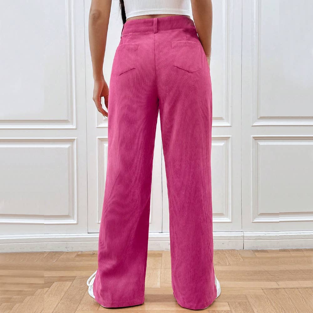 CORDUROY CASUAL STRAIGHT PANTS WITH SLIT BOTTOMS