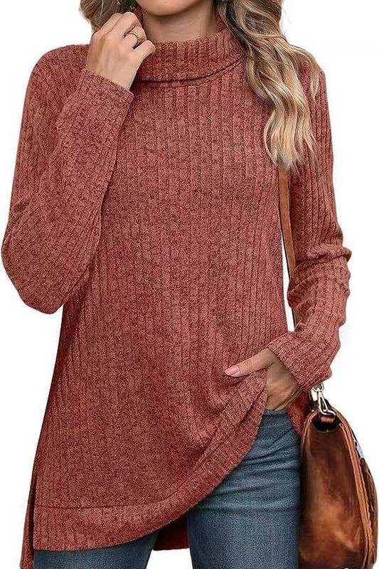 CWTBLL3684_AUTUMN AND WINTER SOLID COLOR HIGH COLLAR LOOSE T