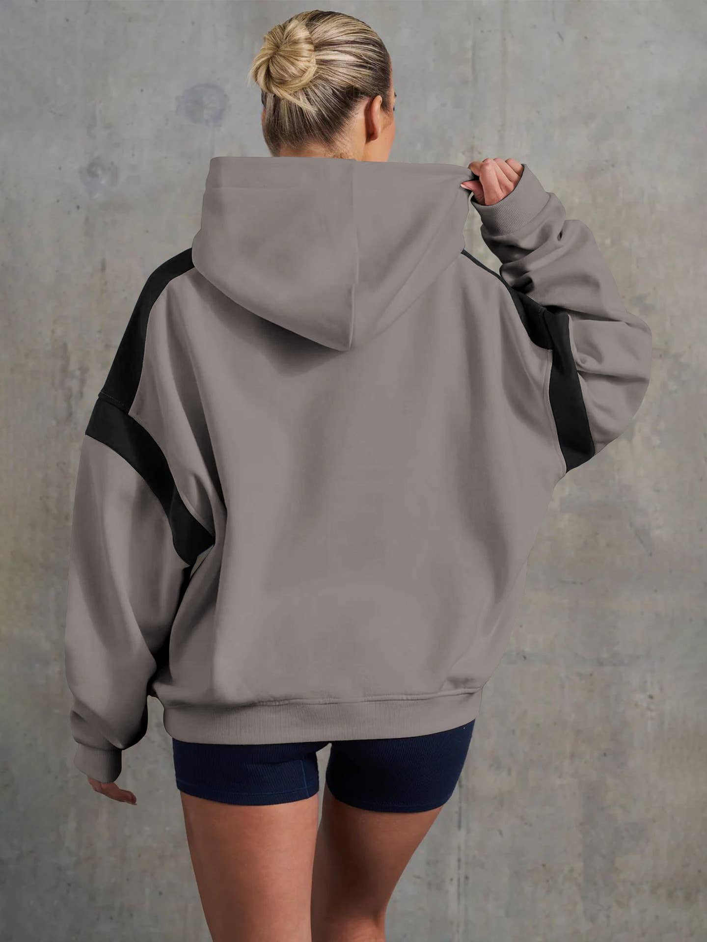 CONTRASTING OFF-SHOULDER BASEBALL HOODIE