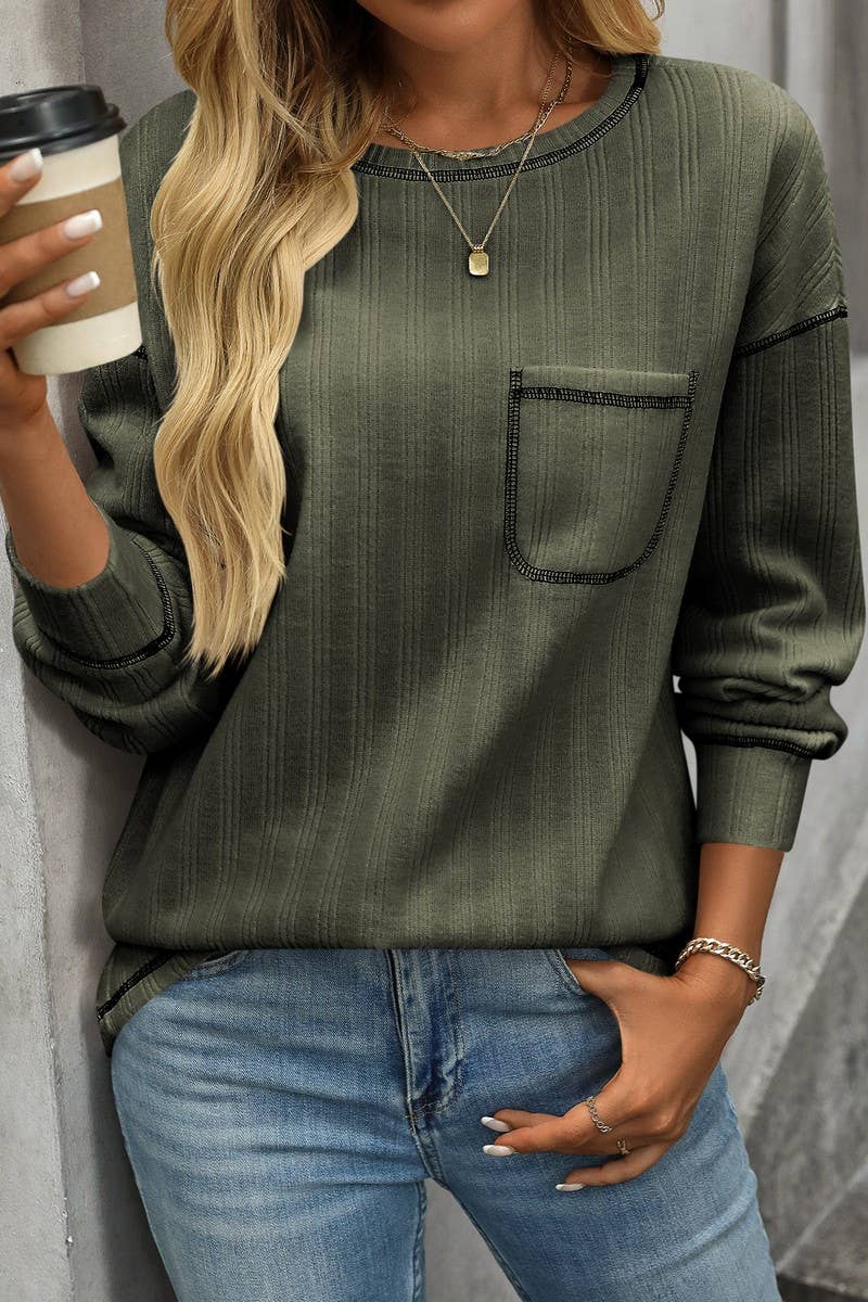 CWOSWL6851_SOLID COLOR ROUND NECK CASUAL LOOSE T-SHIRT