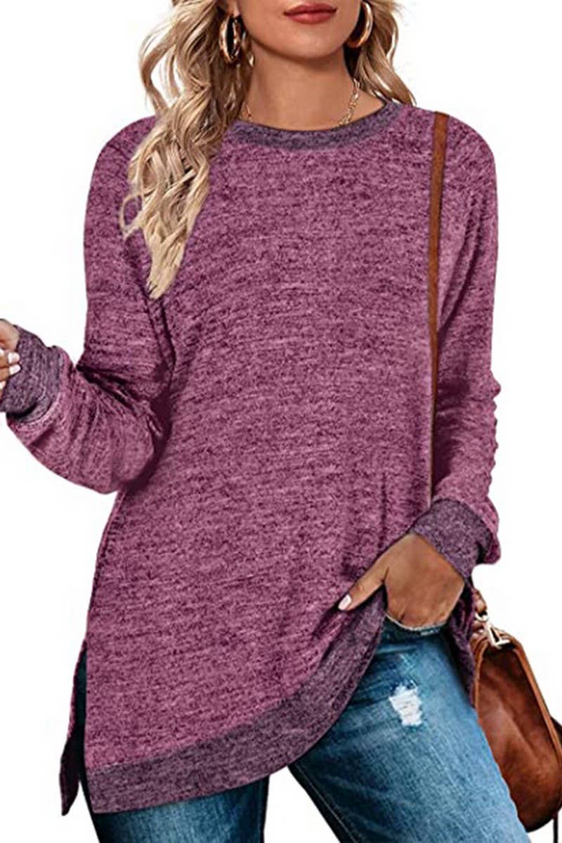 CWTBLL3686_COLORBLOCK SLIT LOOSE CASUAL PULLOVER TOP