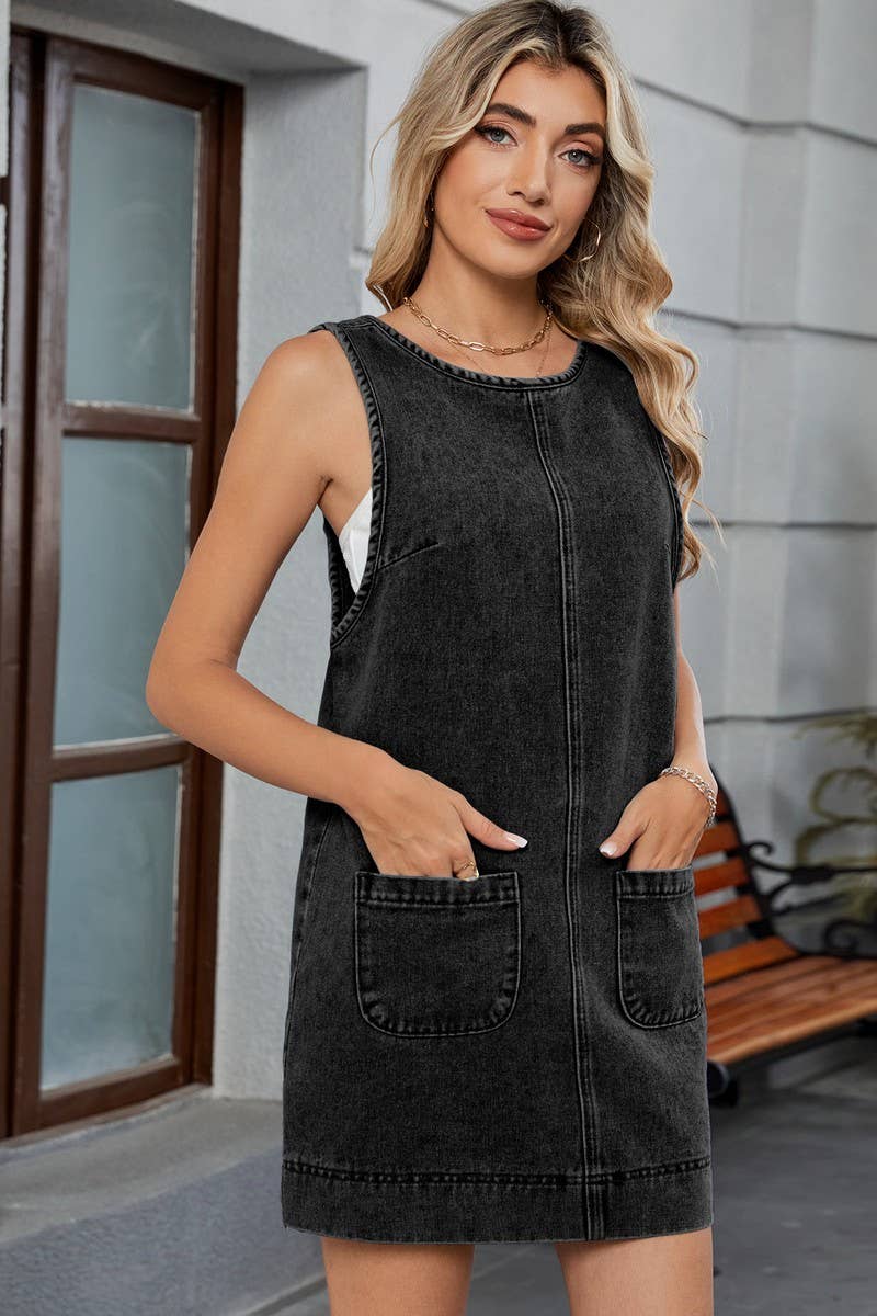 CWDSD10895_WASHED DENIM BACKLESS TANK MINI DRESS