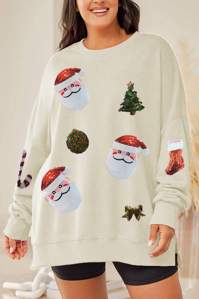 CWTBLL01232_CHRISTMAS SEQUIN LOOSE LONG SLEEVE SWEATSHIRT