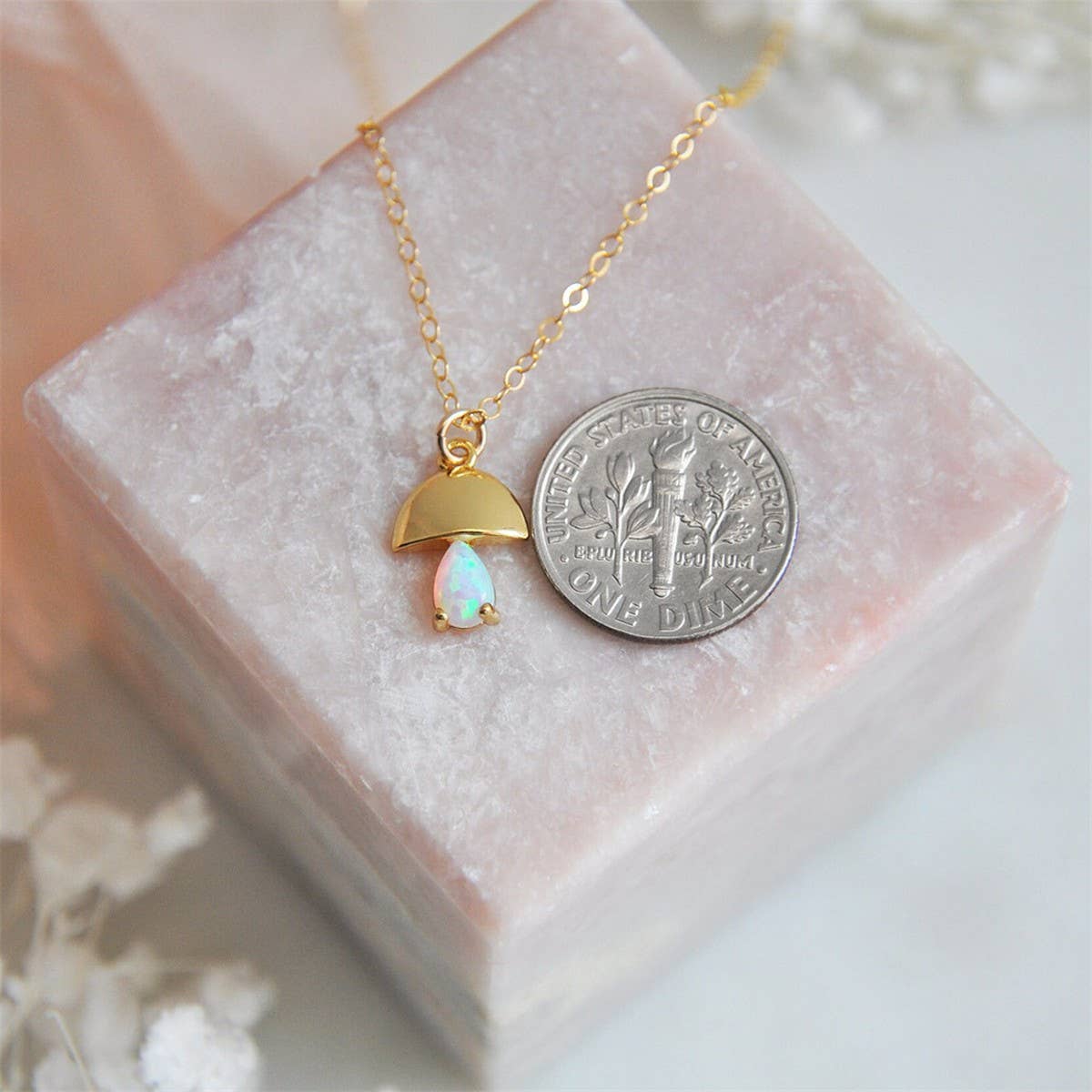 Mushroom Inlay Opal Amulet Pendant Necklace