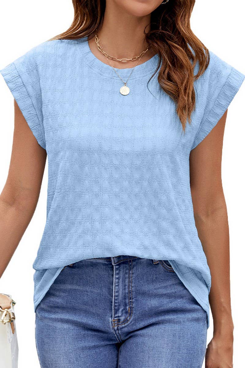 CWTBLS0862_SOLID COLOR ROUND NECK JACQUARD SHORT SLEEVE VEST